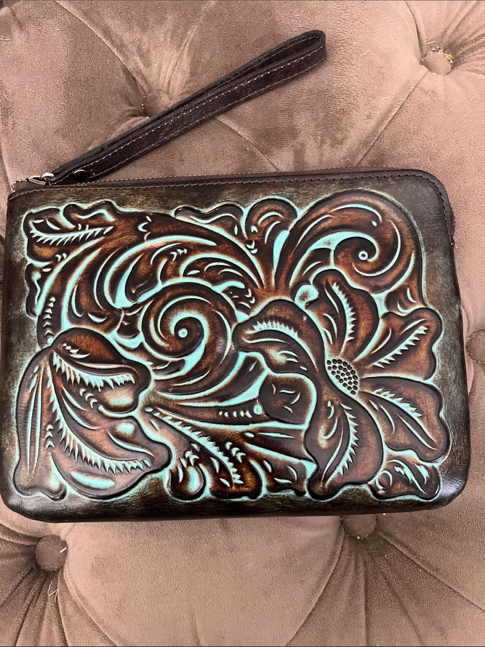 Patricia Nash Cassini Tooled Leather Wristlet Turquoise